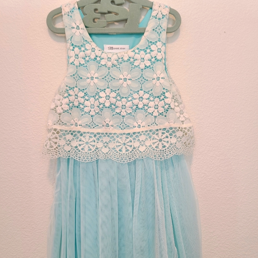 Bonnie Jean Lace Bodice cream & aqua blue-green, size 4